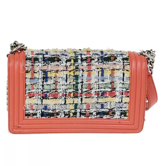 CHANEL CC Logo Boy Chain Shoulder Bag Tweed Leather Orange SHW France 332RK838 - Picture 10 of 16